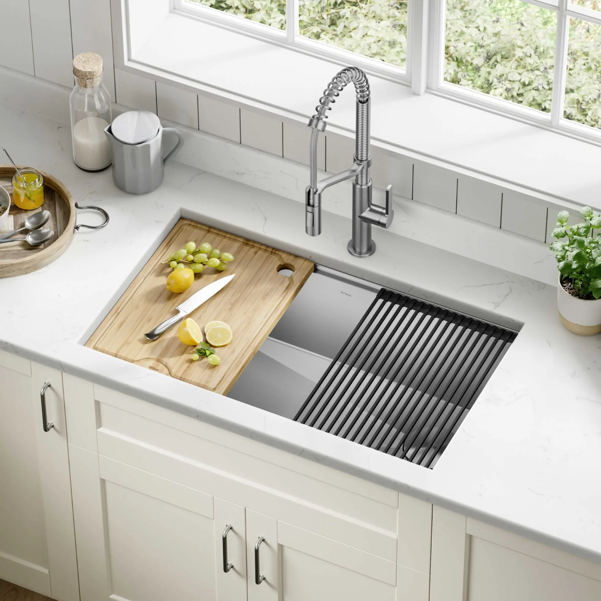 32" Undermount Workstation 16 Gauge Single Bowl Stainless Steel Kitchen Sink with Accessories