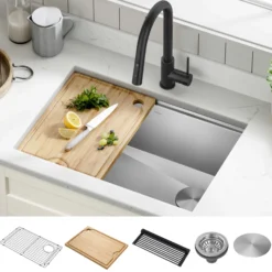 27" Undermount Workstation 16 Gauge Single Bowl Stainless Steel Kitchen Sink with Accessories
