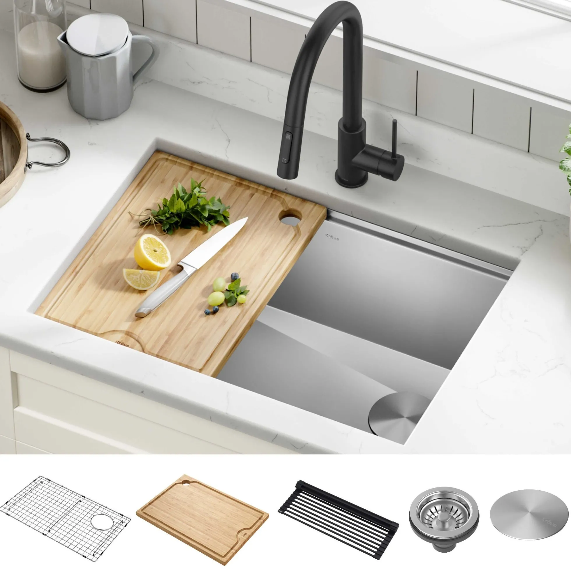 27" Undermount Workstation 16 Gauge Single Bowl Stainless Steel Kitchen Sink with Accessories