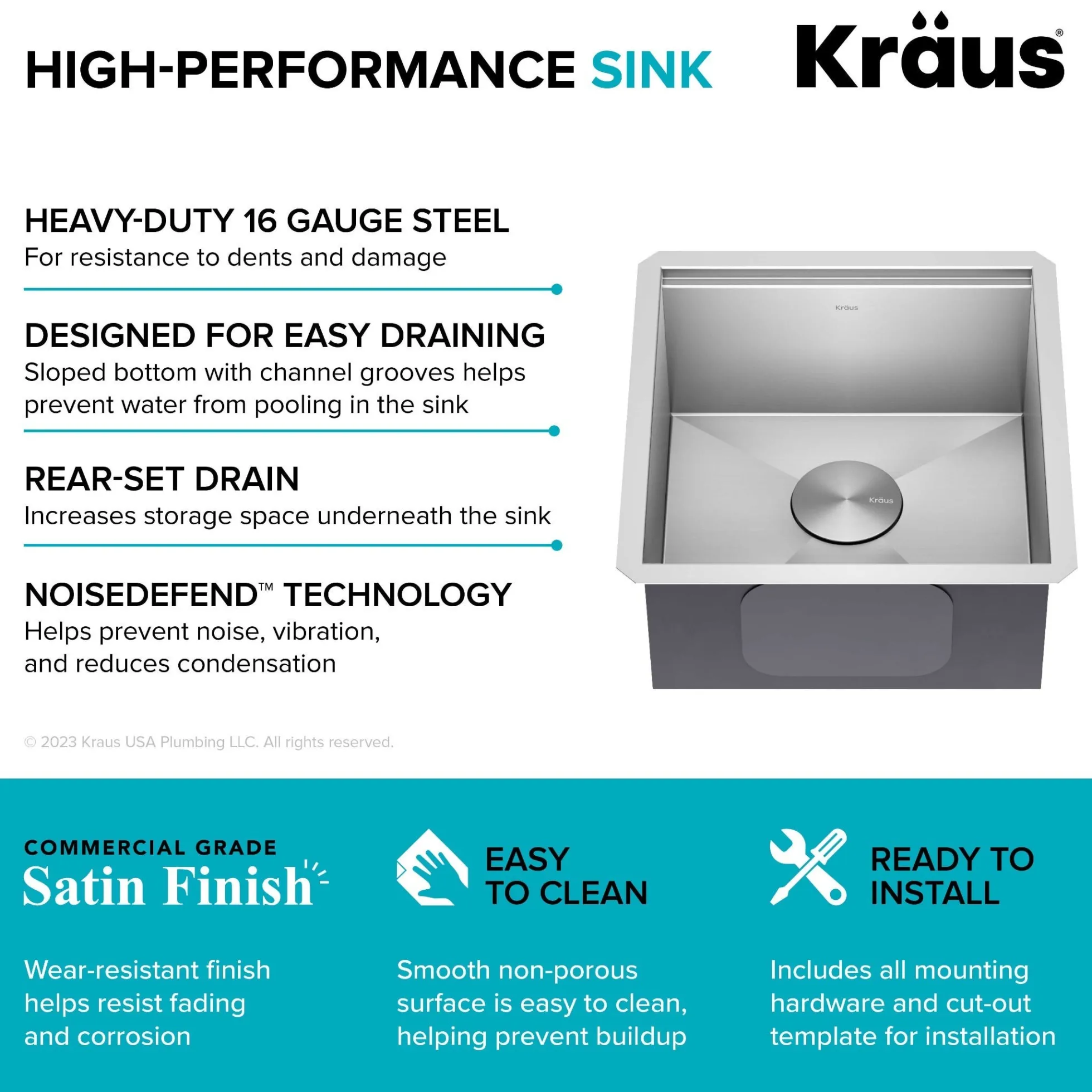 17" Undermount Workstation 16 Gauge Single Bowl Stainless Steel Bar Kitchen Sink with Accessories