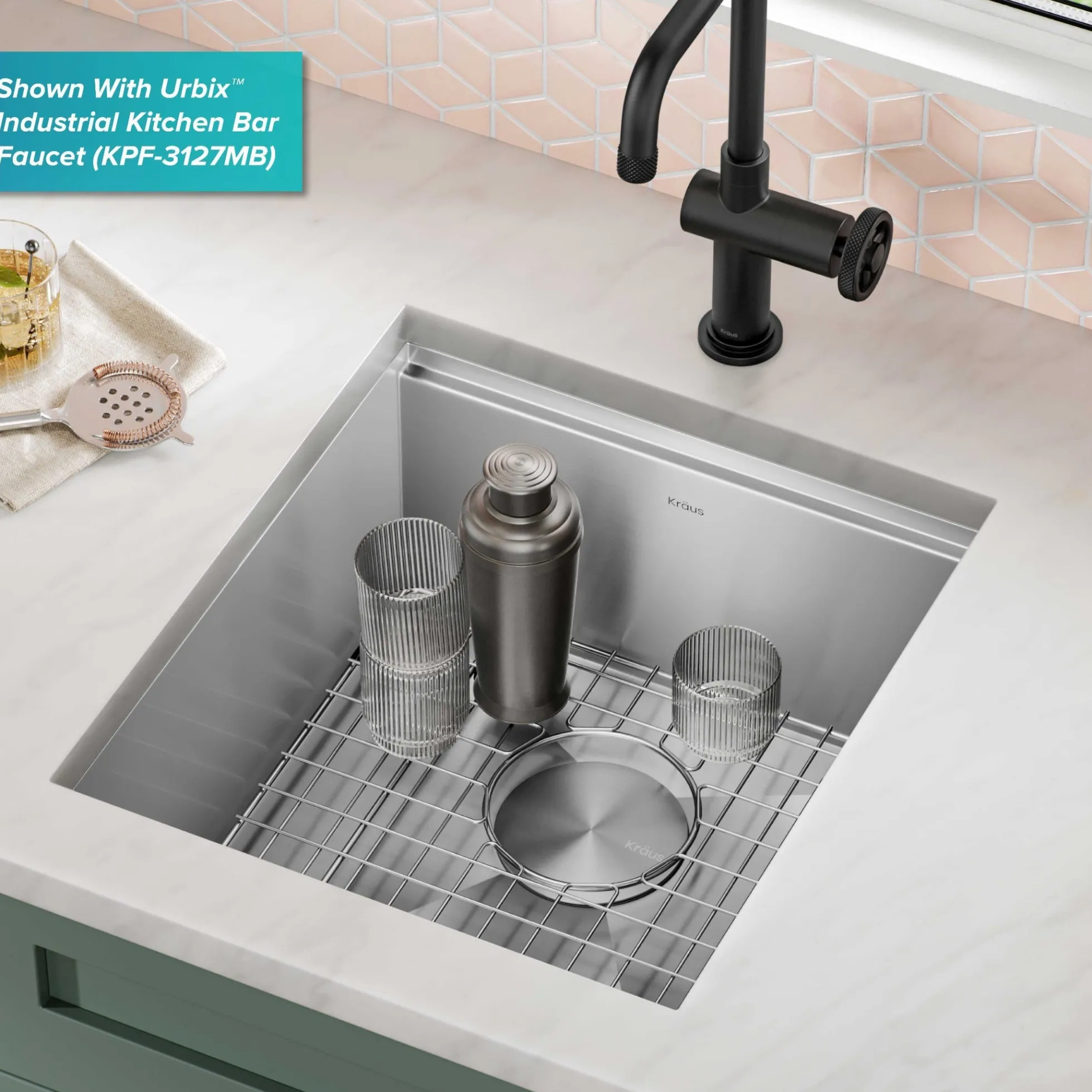 17" Undermount Workstation 16 Gauge Single Bowl Stainless Steel Bar Kitchen Sink with Accessories