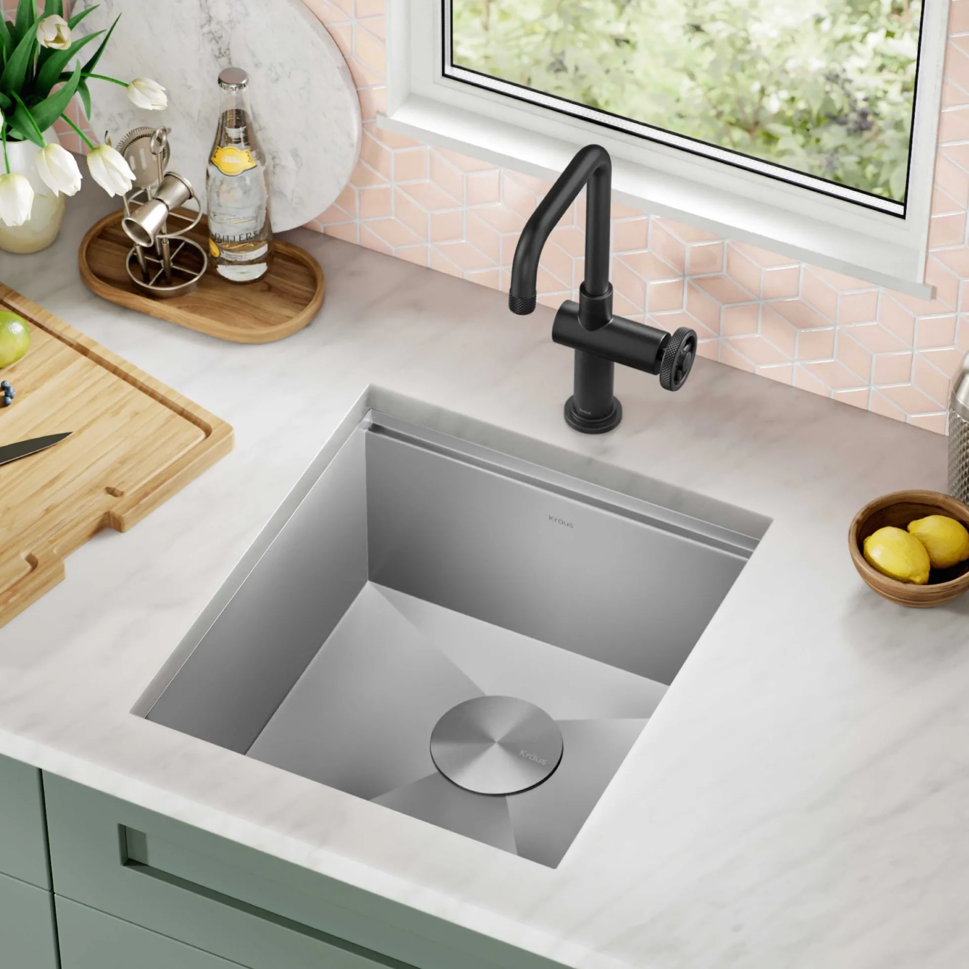 17" Undermount Workstation 16 Gauge Single Bowl Stainless Steel Bar Kitchen Sink with Accessories