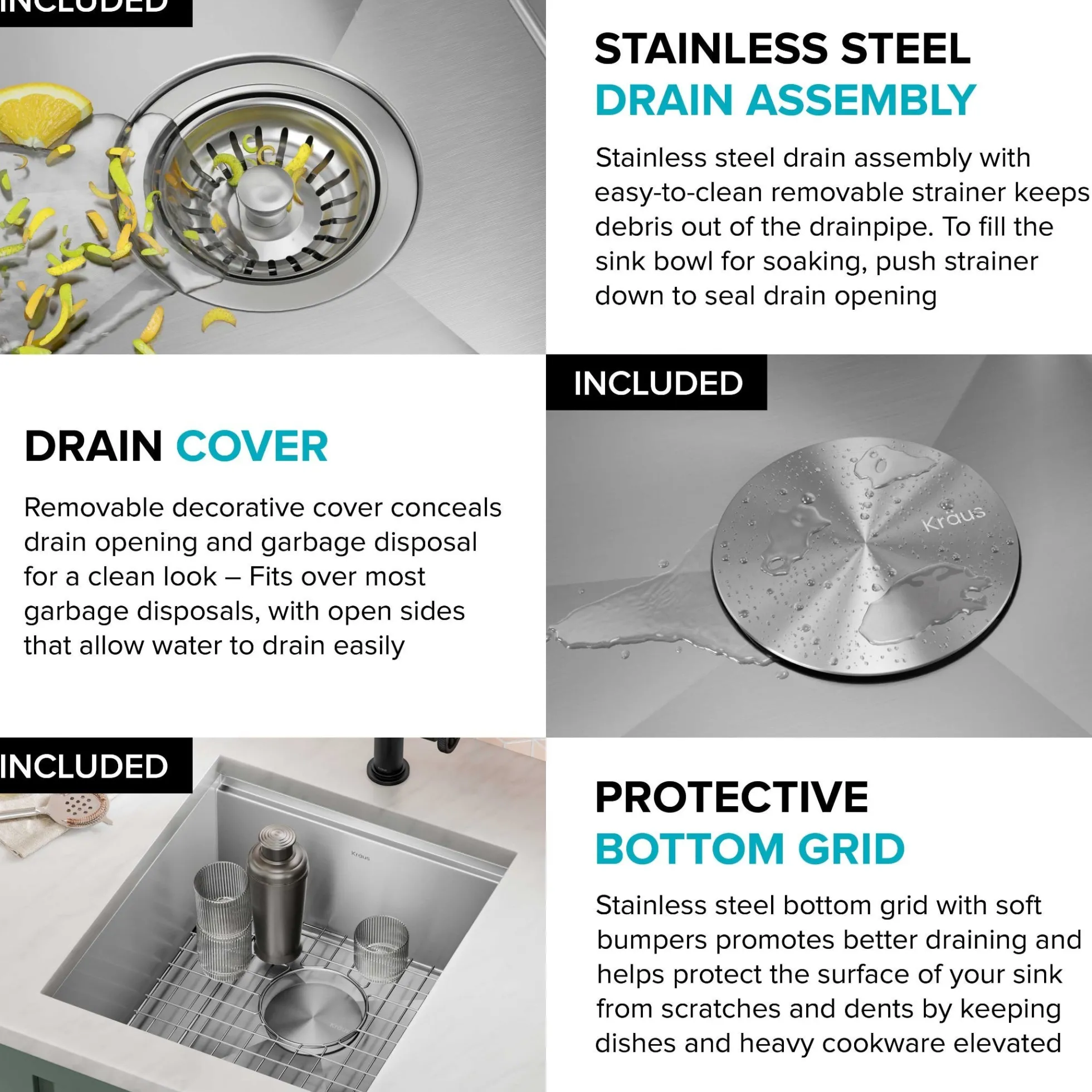 17" Undermount Workstation 16 Gauge Single Bowl Stainless Steel Bar Kitchen Sink with Accessories
