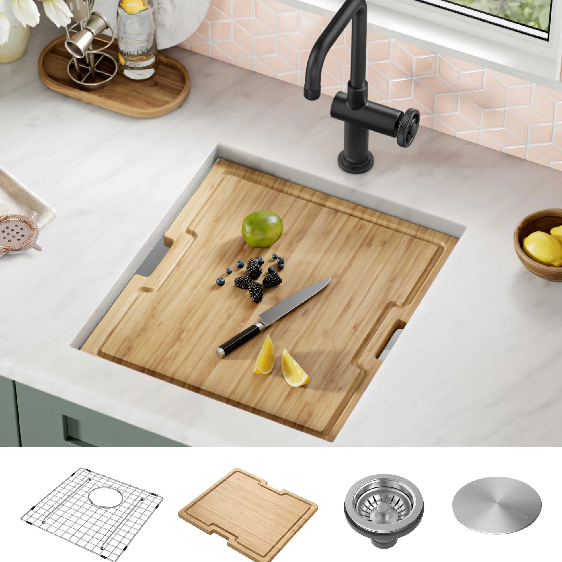 17" Undermount Workstation 16 Gauge Single Bowl Stainless Steel Bar Kitchen Sink with Accessories