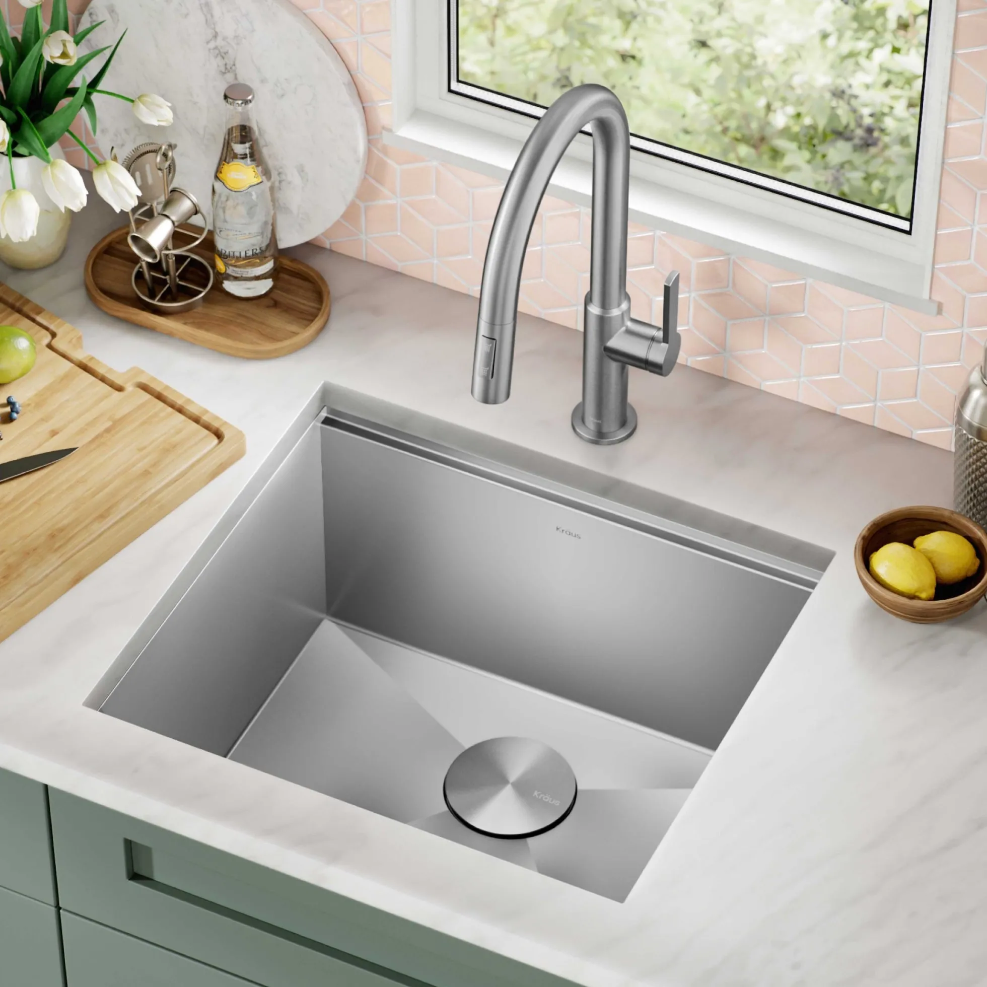 21" Undermount Workstation 16 Gauge Single Bowl Stainless Steel Kitchen Sink with Accessories
