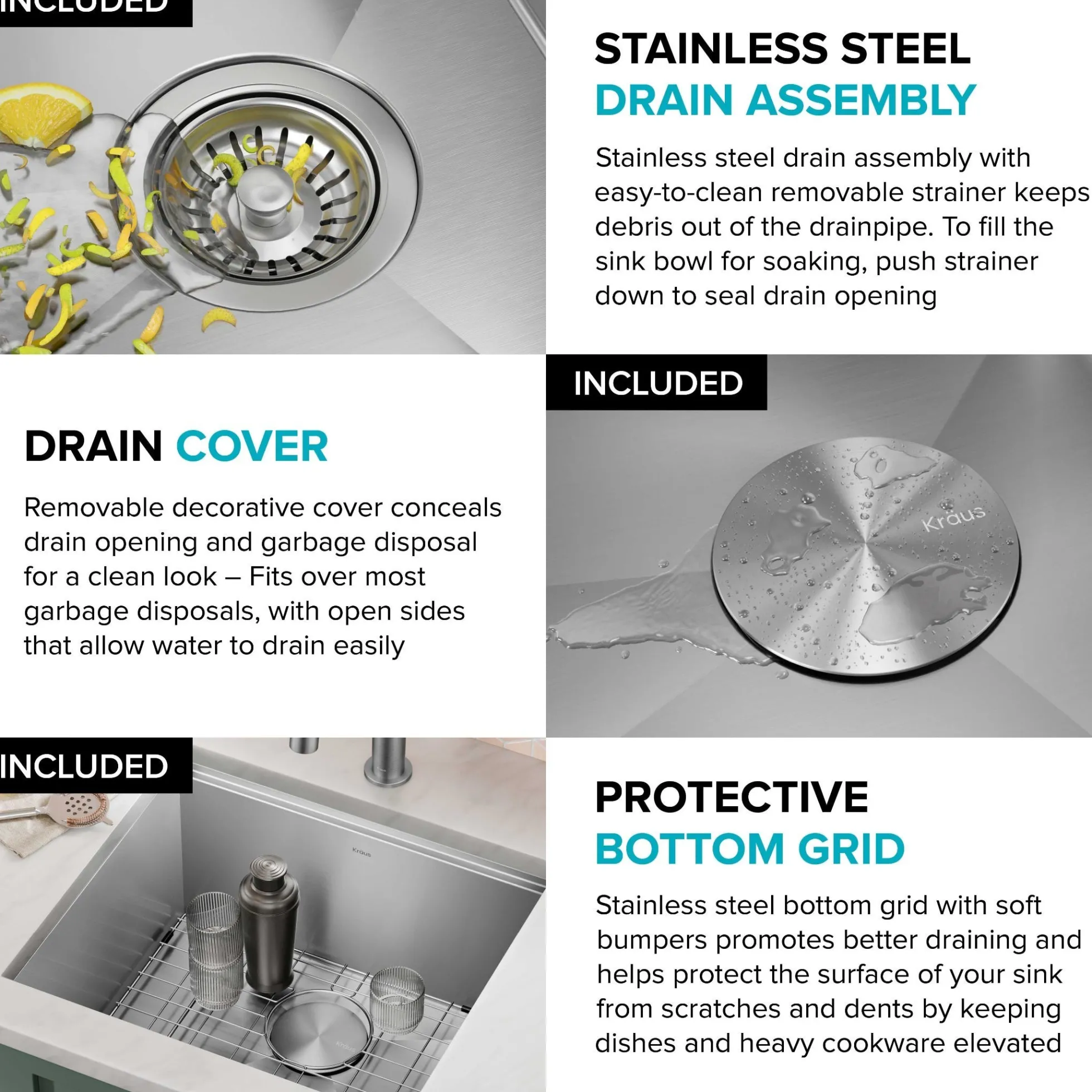 21" Undermount Workstation 16 Gauge Single Bowl Stainless Steel Kitchen Sink with Accessories