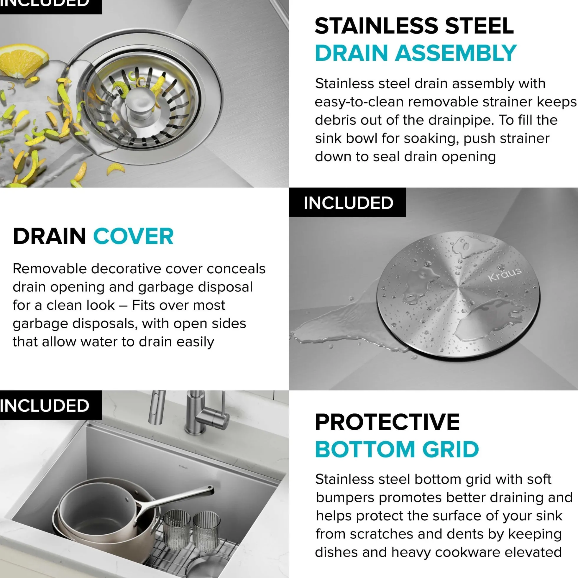 23" Undermount Workstation 16 Gauge Single Bowl Stainless Steel Kitchen Sink with Accessories