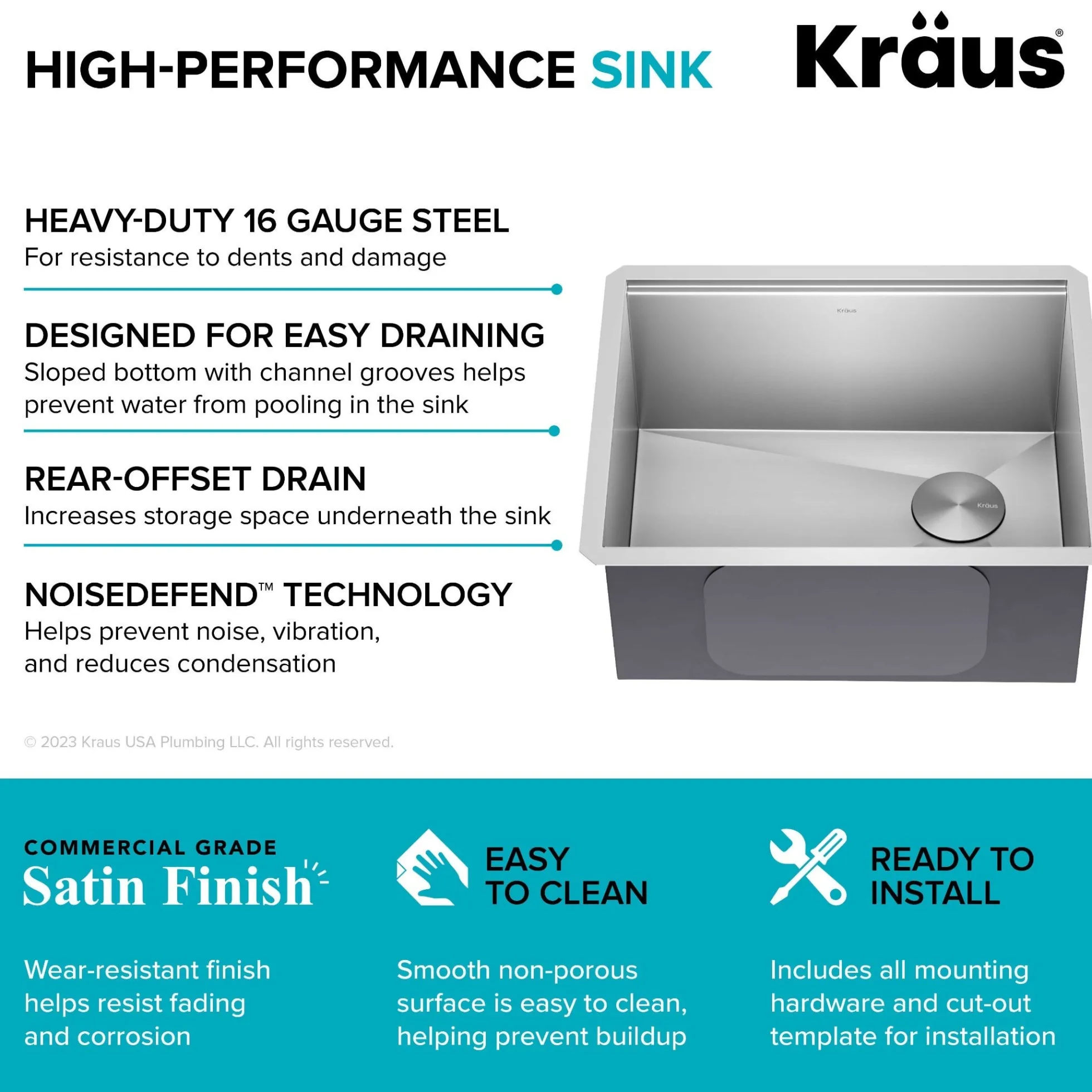 23" Undermount Workstation 16 Gauge Single Bowl Stainless Steel Kitchen Sink with Accessories
