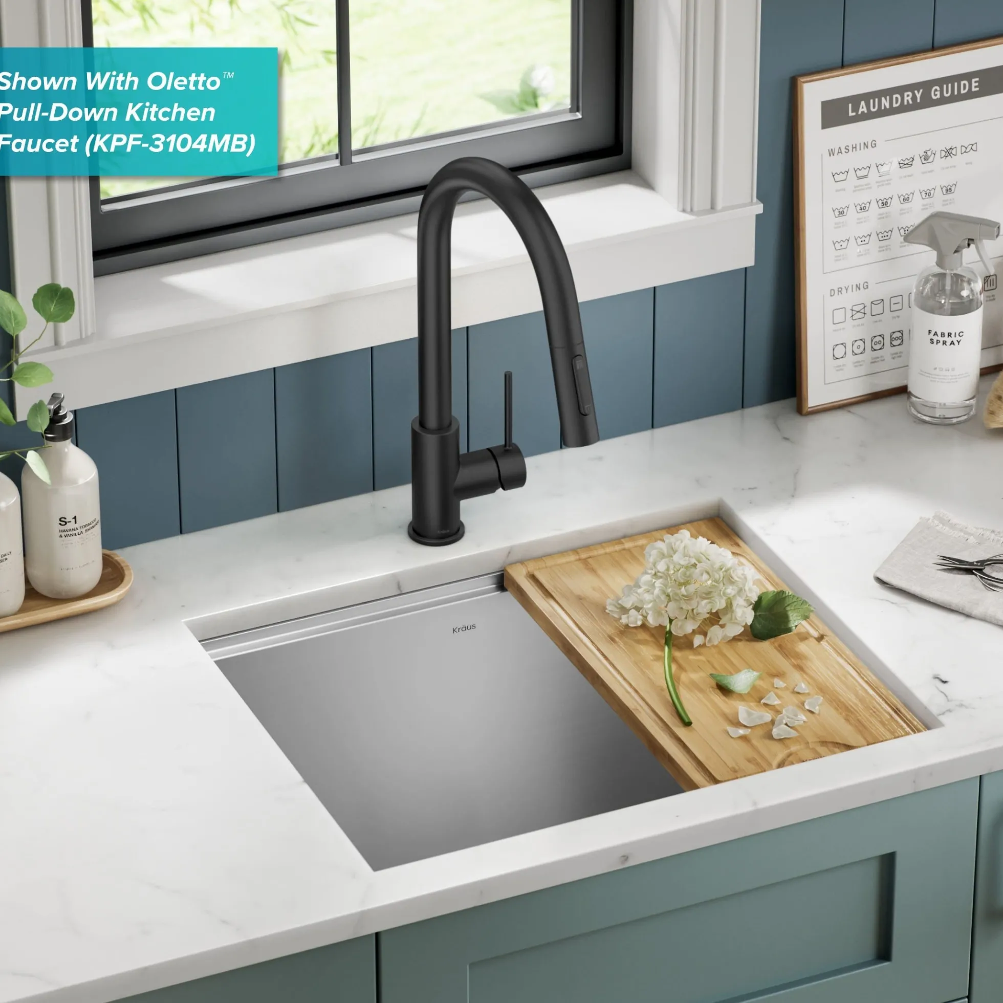 23" Undermount Workstation Single Bowl 16 Gauge Deep Laundry Utility Stainless Steel Kitchen Sink with Accessories