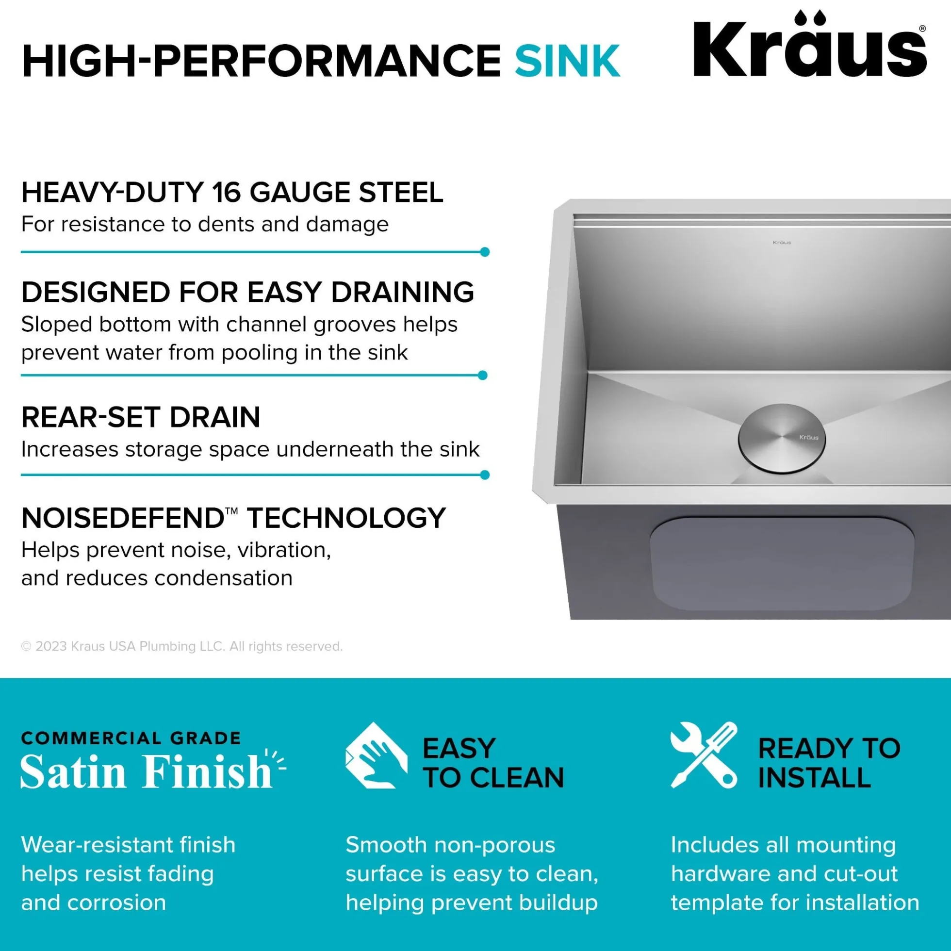 23" Undermount Workstation Single Bowl 16 Gauge Deep Laundry Utility Stainless Steel Kitchen Sink with Accessories
