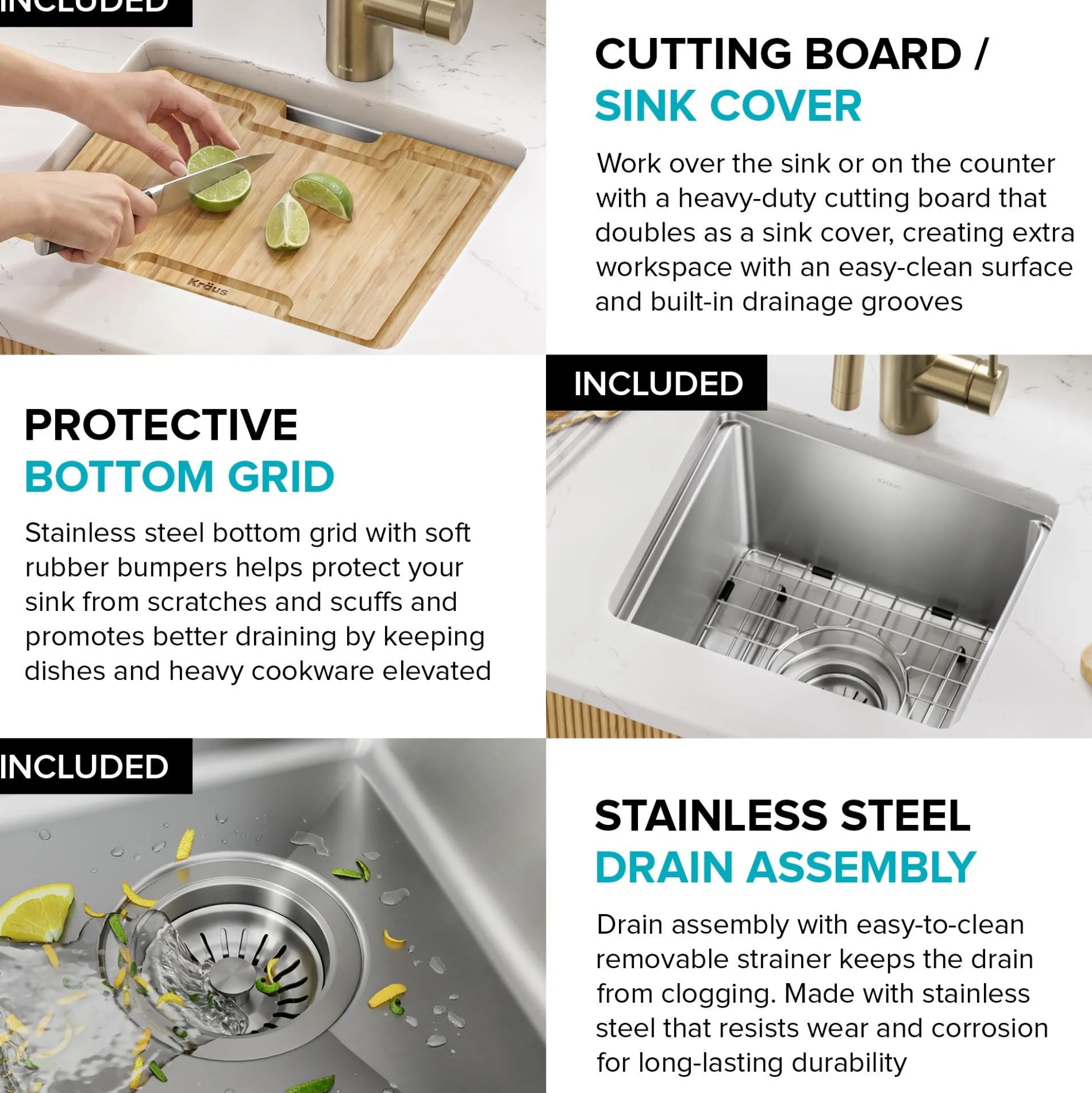 15”Undermount Workstation Single Bowl 18-Gauge Stainless SteelBarKitchen Sinkwith Accessories