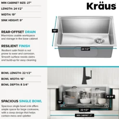 25”Undermount Workstation Single Bowl 18-GaugeStainless Steel Kitchen Sinkwith Accessories