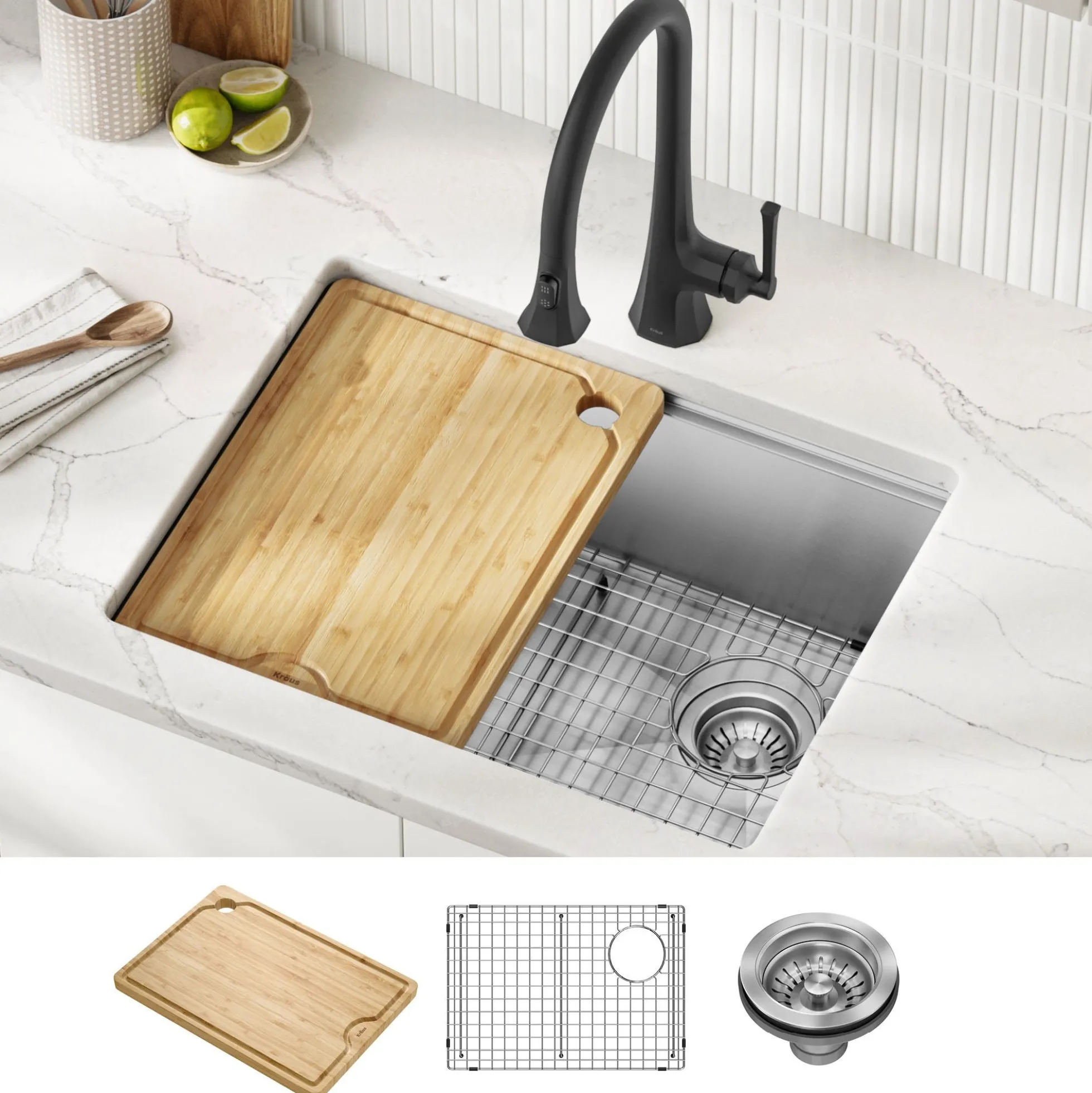 25”Undermount Workstation Single Bowl 18-GaugeStainless Steel Kitchen Sinkwith Accessories