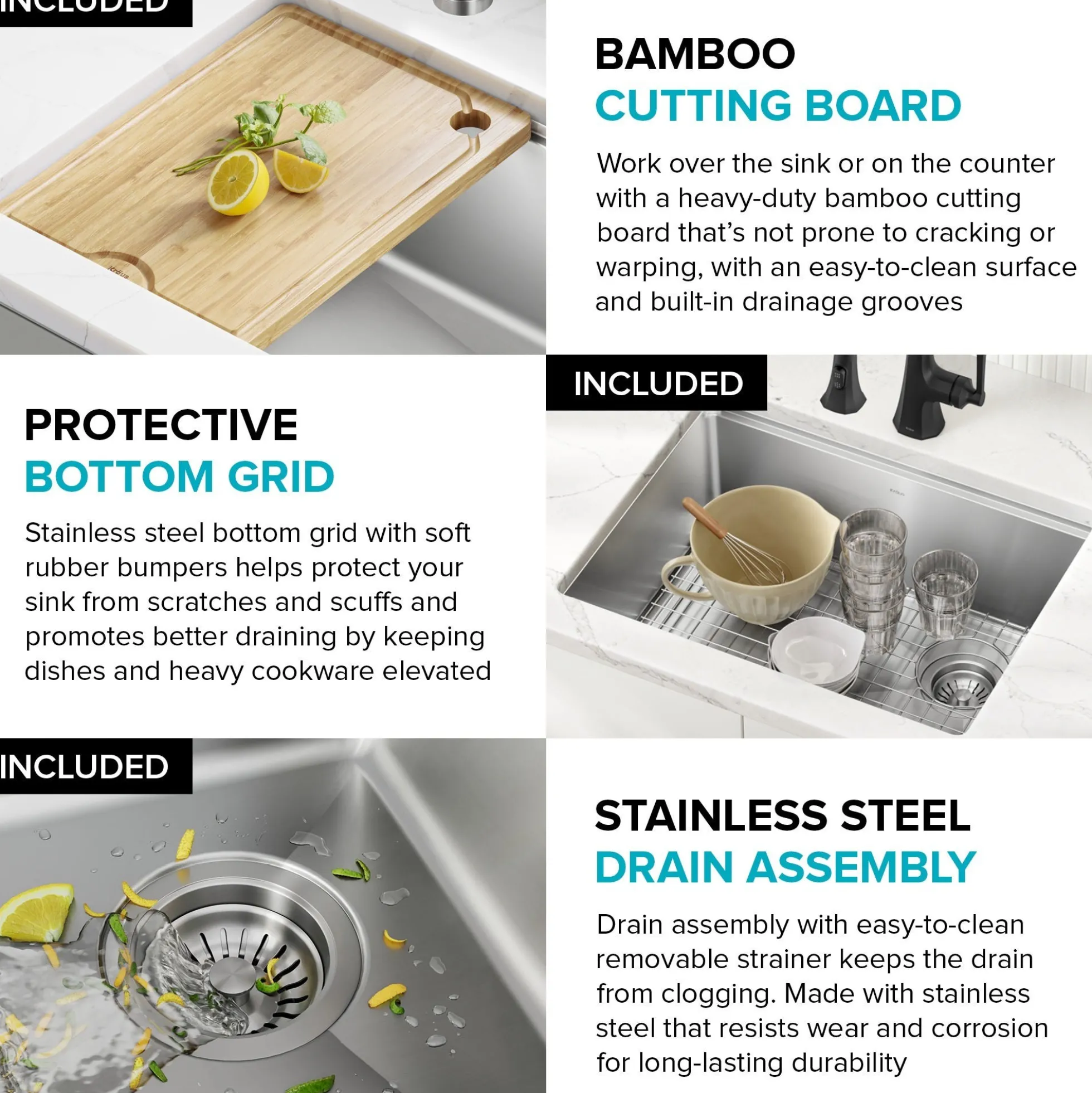 25”Undermount Workstation Single Bowl 18-GaugeStainless Steel Kitchen Sinkwith Accessories