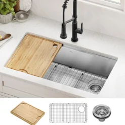 32” Undermount WorkstationSingle Bowl18-GaugeStainless Steel Kitchen Sinkwith Accessories