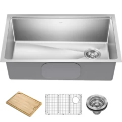 30”Undermount Workstation Single Bowl 18-GaugeStainless Steel Kitchen Sinkwith Accessories