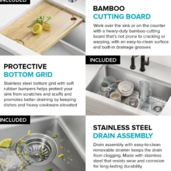 30”Undermount Workstation Single Bowl 18-GaugeStainless Steel Kitchen Sinkwith Accessories