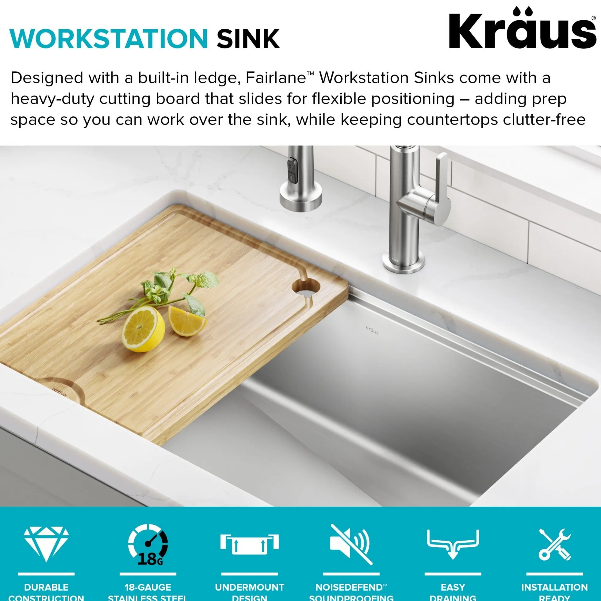 30”Undermount Workstation Single Bowl 18-GaugeStainless Steel Kitchen Sinkwith Accessories