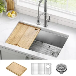 30”Undermount Workstation Single Bowl 18-GaugeStainless Steel Kitchen Sinkwith Accessories
