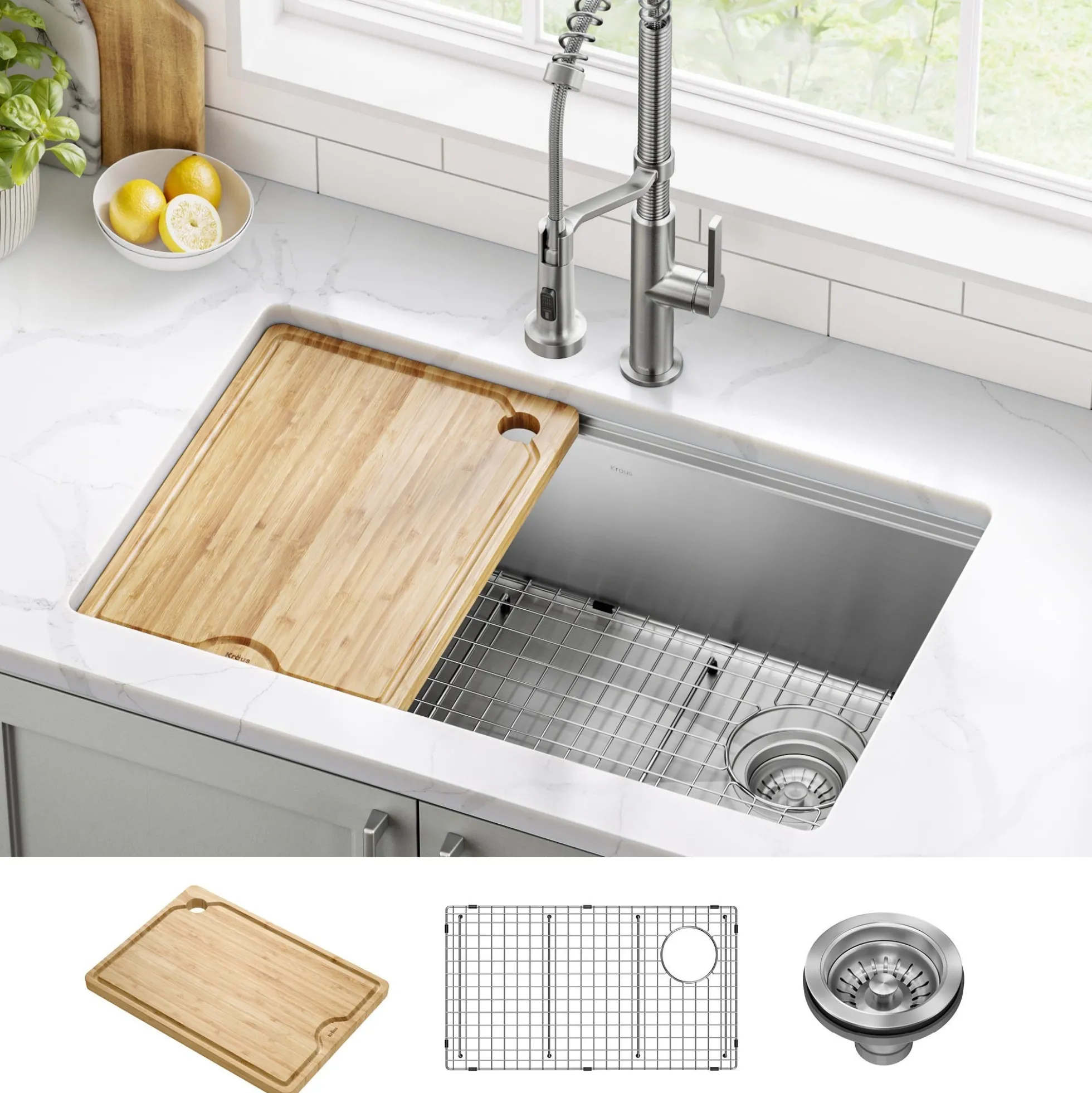 30”Undermount Workstation Single Bowl 18-GaugeStainless Steel Kitchen Sinkwith Accessories
