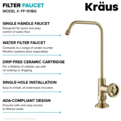 Urbix 100% Lead-Free Kitchen Water Filter Faucet in Brushed Gold