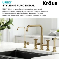 Urbix 100% Lead-Free Kitchen Water Filter Faucet in Brushed Gold