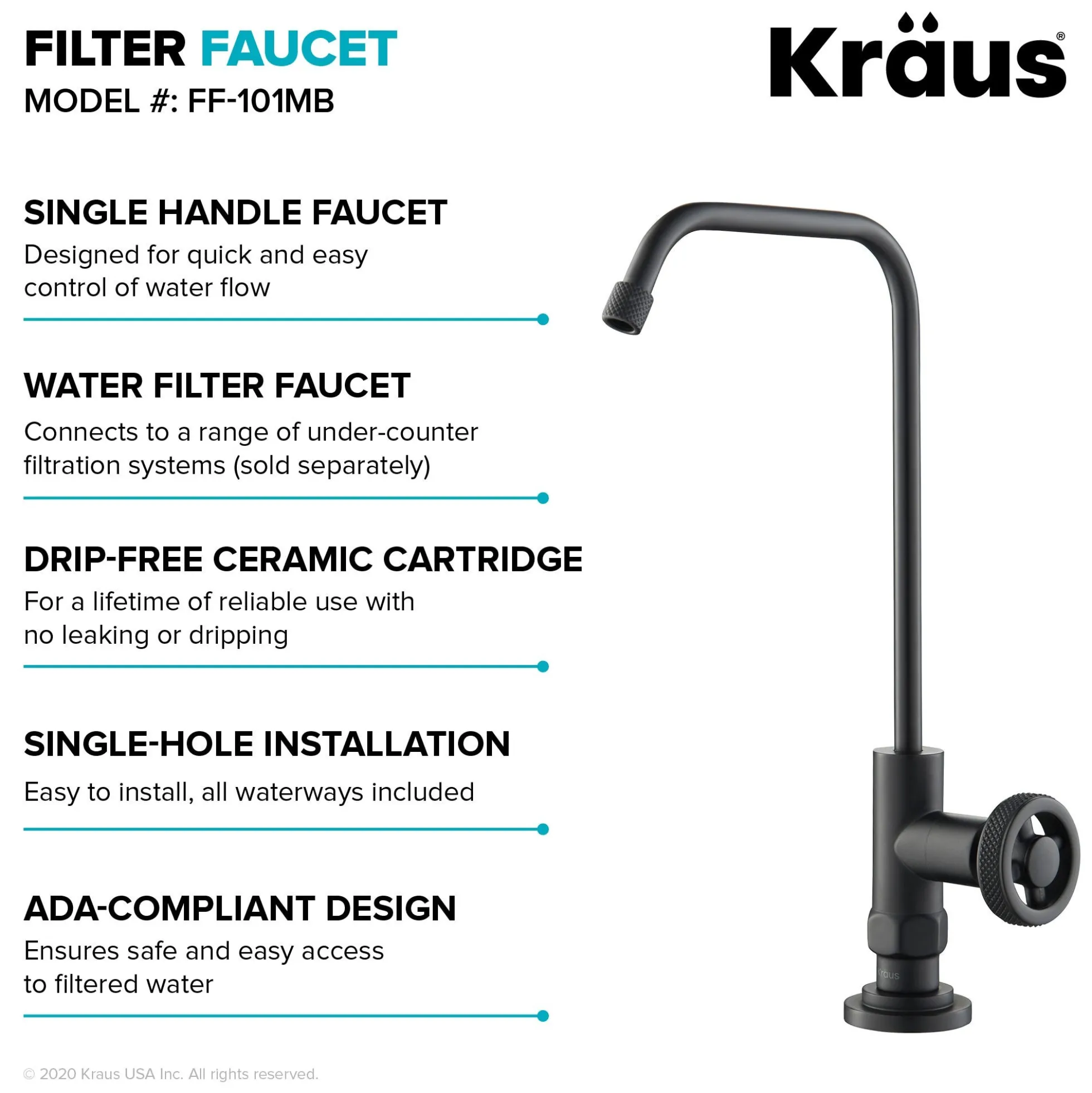Urbix 100% Lead-Free Kitchen Water Filter Faucet in Matte Black