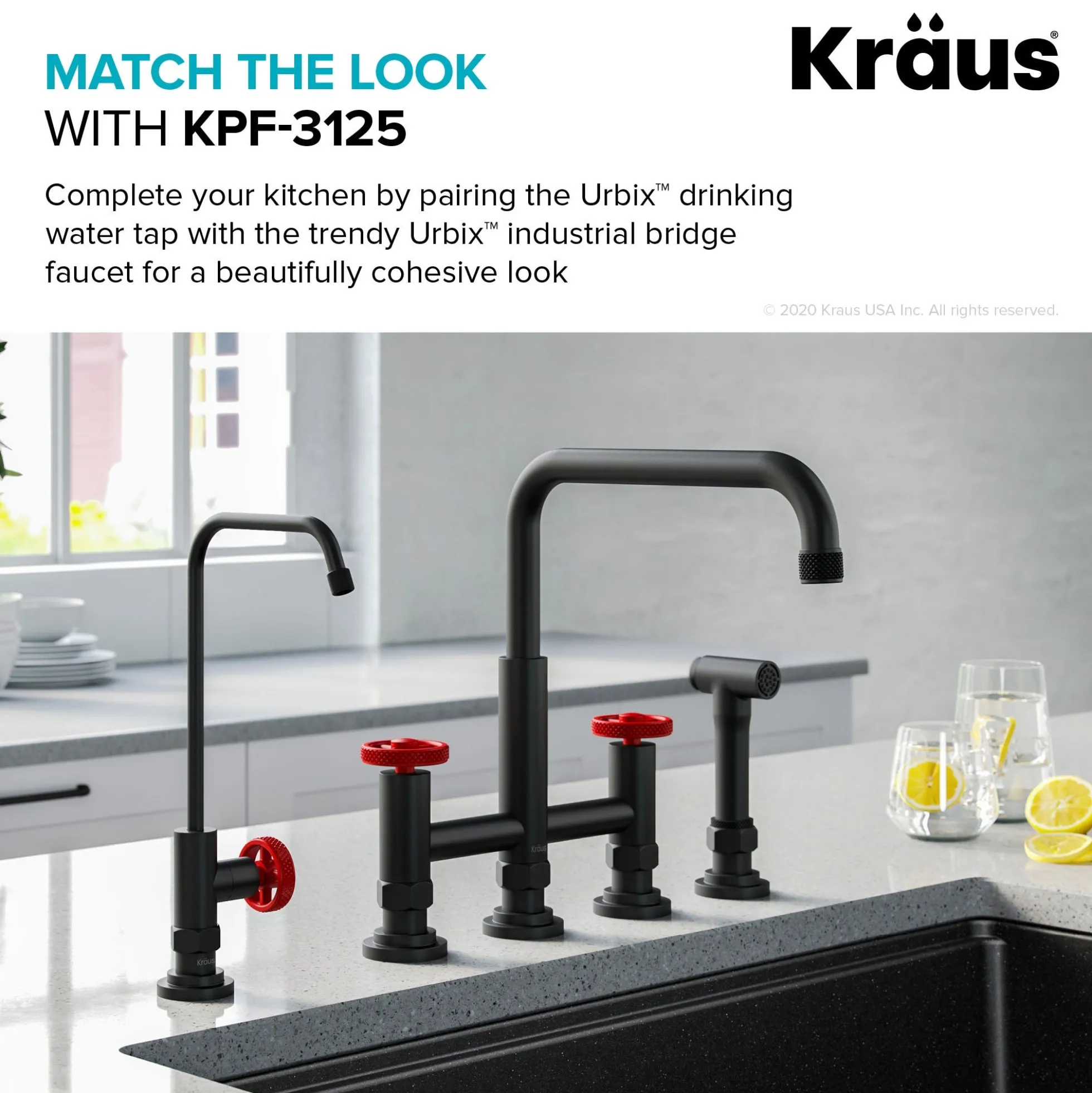 Urbix 100% Lead-Free Kitchen Water Filter Faucet in Matte Black/Red