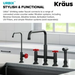 Urbix 100% Lead-Free Kitchen Water Filter Faucet in Matte Black/Red