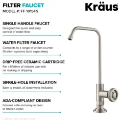Urbix 100% Lead-Free Kitchen Water Filter Faucet in Spot Free Stainless Steel