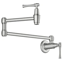 Wall Mount Pot Filler Kitchen Faucet with Retractable Arm in Spot-Free Stainless Steel
