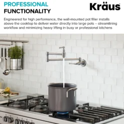 Wall Mount Pot Filler Kitchen Faucet with Retractable Arm in Spot-Free Stainless Steel