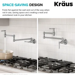 Wall Mount Pot Filler Kitchen Faucet with Retractable Arm in Spot-Free Stainless Steel