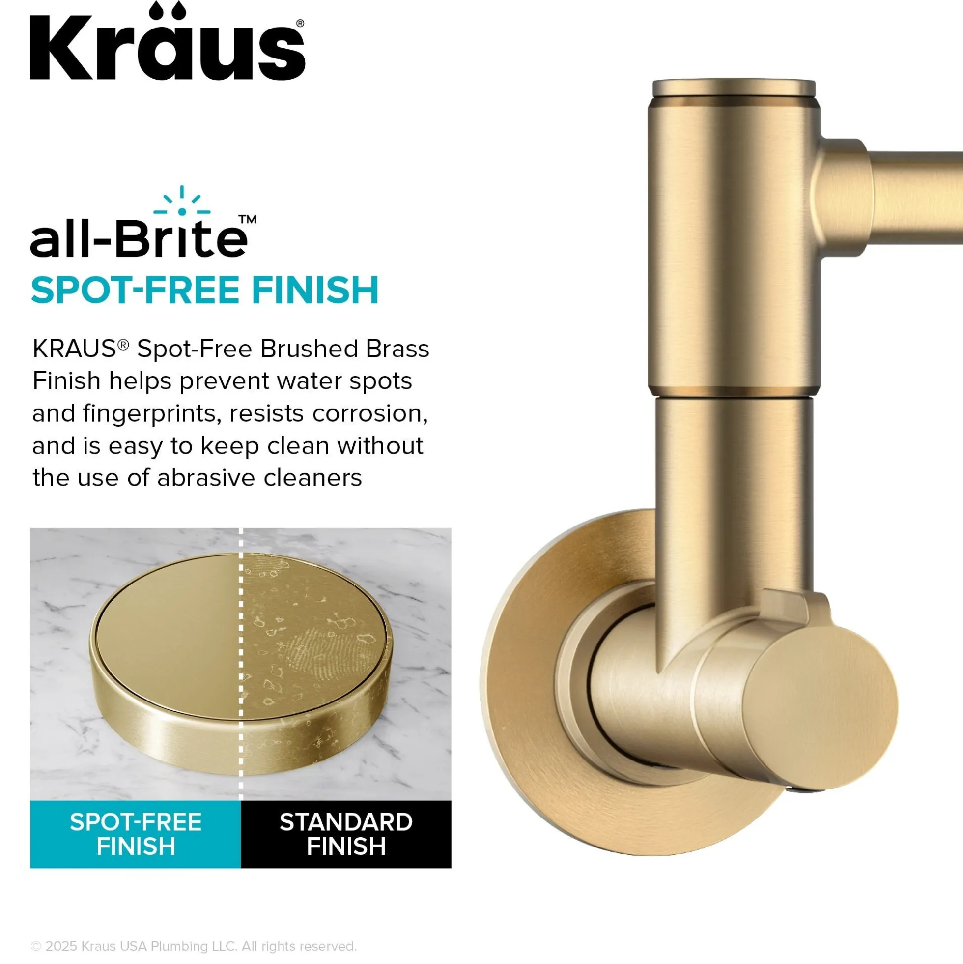 Wall Mount Pot Filler Kitchen Faucet with Retractable Arm in Spot-Free Brushed Brass