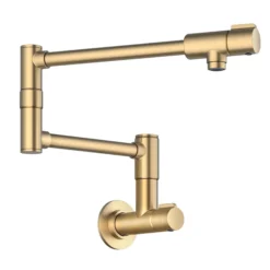 Wall Mount Pot Filler Kitchen Faucet with Retractable Arm in Spot-Free Brushed Brass