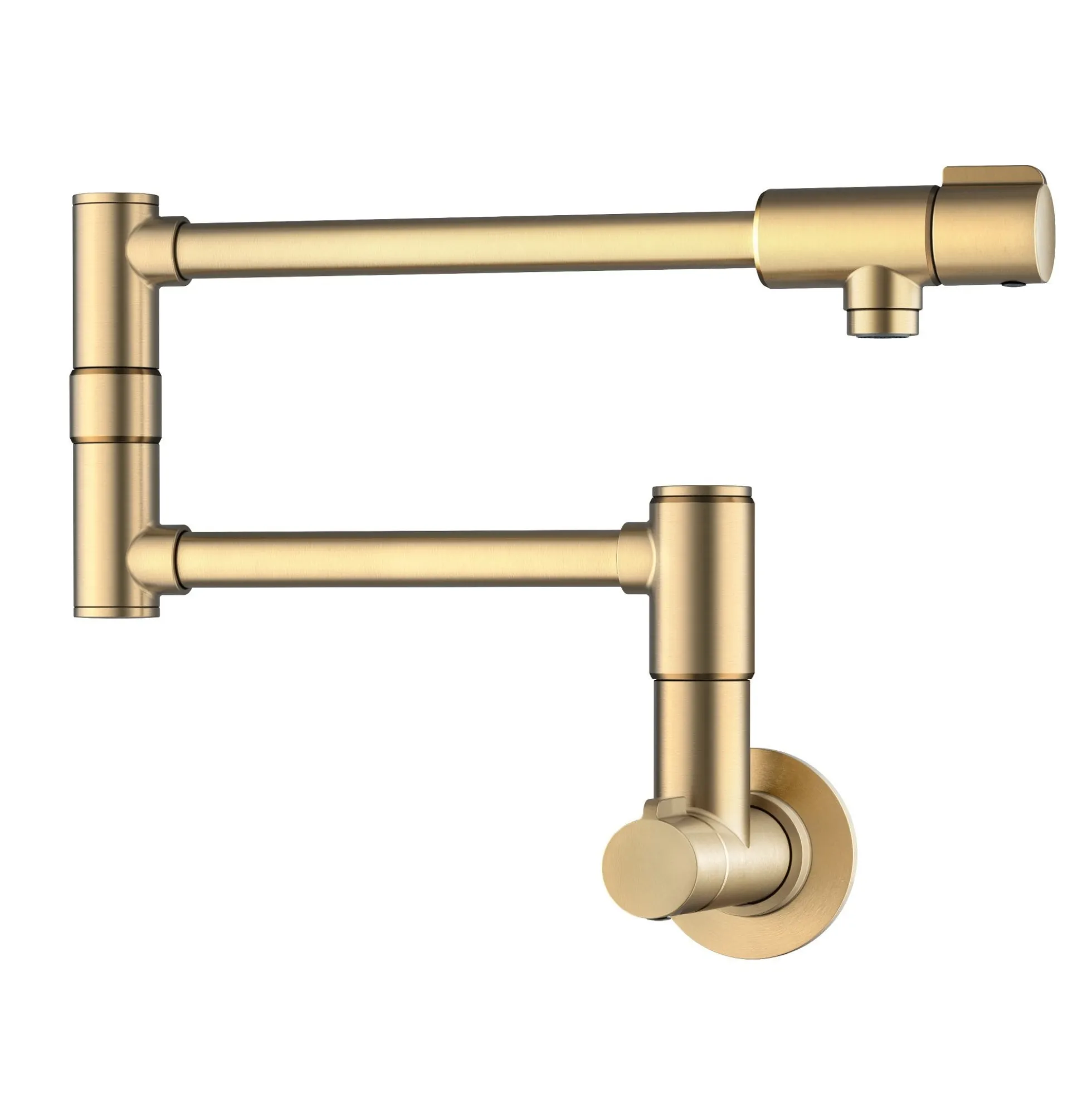 Wall Mount Pot Filler Kitchen Faucet with Retractable Arm in Spot-Free Brushed Brass