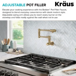 Wall Mount Pot Filler Kitchen Faucet with Retractable Arm in Spot-Free Brushed Brass