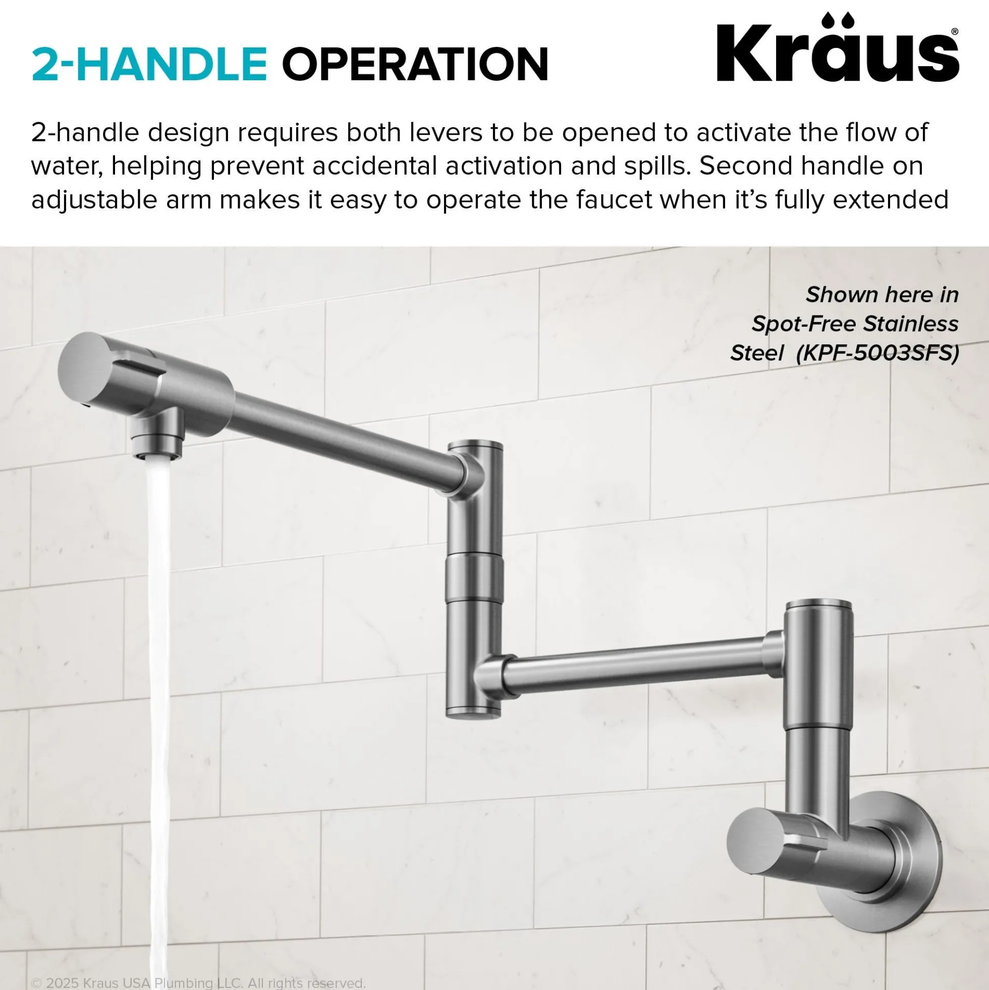 Wall Mount Pot Filler Kitchen Faucet with Retractable Arm in Spot-Free Brushed Brass