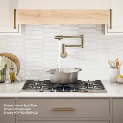 Wall Mount Pot Filler Kitchen Faucet with Retractable Arm in Spot-Free Brushed Brass