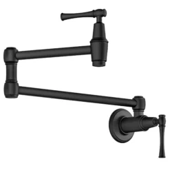 Wall Mount Pot Filler Kitchen Faucet with Retractable Arm in Matte Black