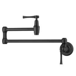 Wall Mount Pot Filler Kitchen Faucet with Retractable Arm in Matte Black