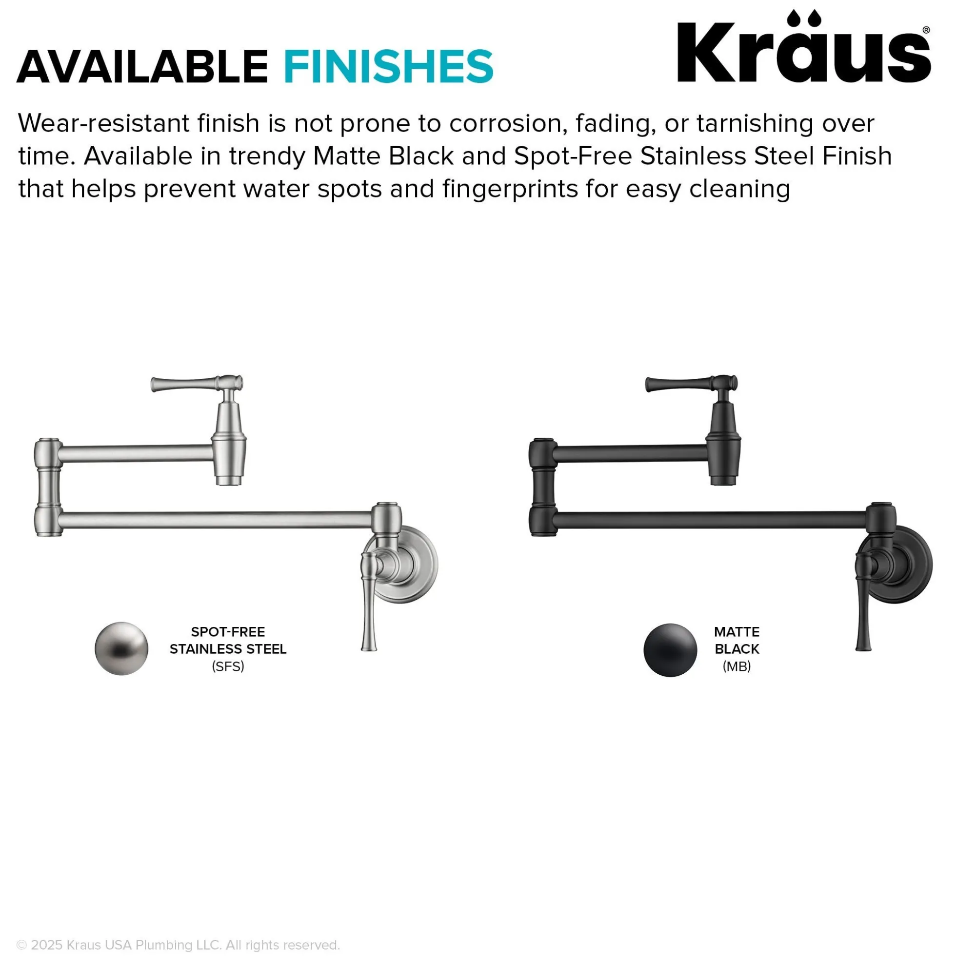 Wall Mount Pot Filler Kitchen Faucet with Retractable Arm in Matte Black