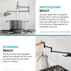 Wall Mount Pot Filler Kitchen Faucet with Retractable Arm in Matte Black