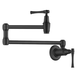 Wall Mount Pot Filler Kitchen Faucet with Retractable Arm in Matte Black