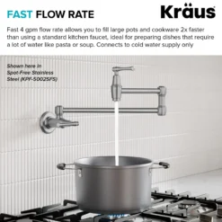 Wall Mount Pot Filler Kitchen Faucet with Retractable Arm in Matte Black