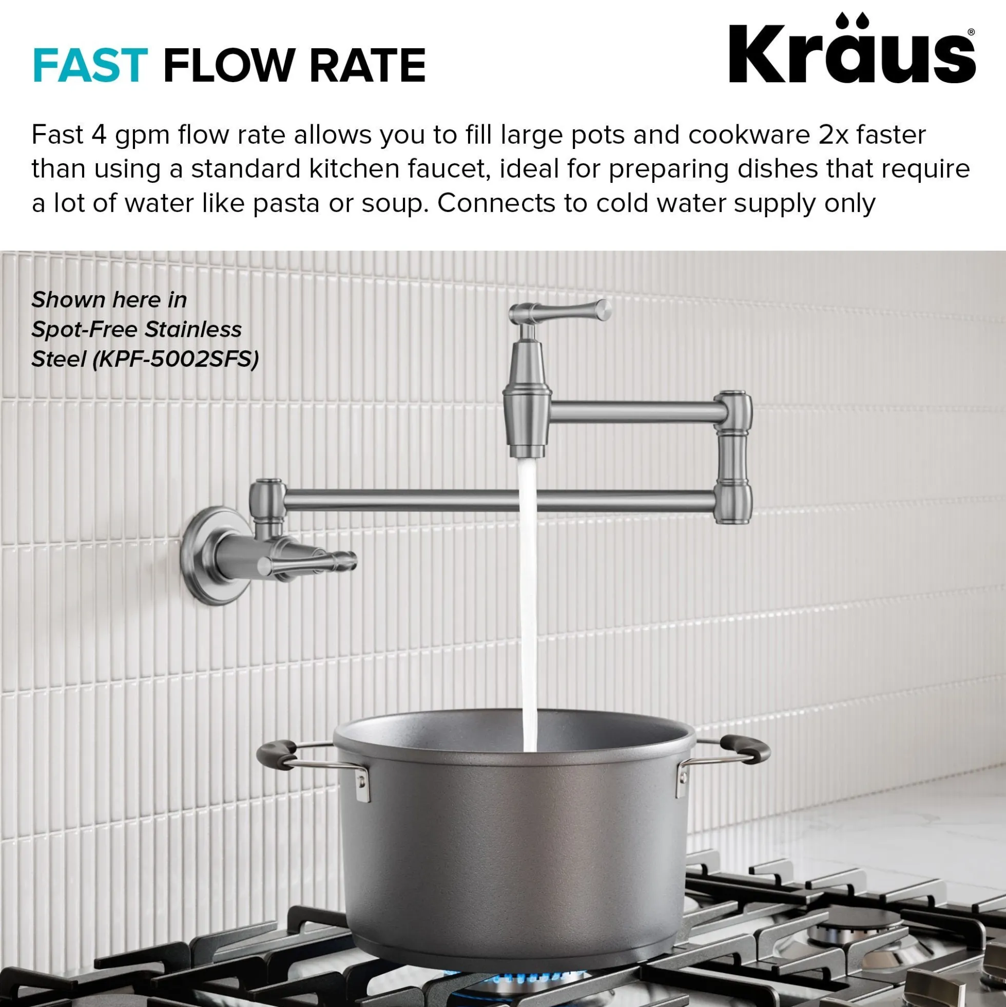 Wall Mount Pot Filler Kitchen Faucet with Retractable Arm in Matte Black
