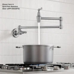 Wall Mount Pot Filler Kitchen Faucet with Retractable Arm in Matte Black