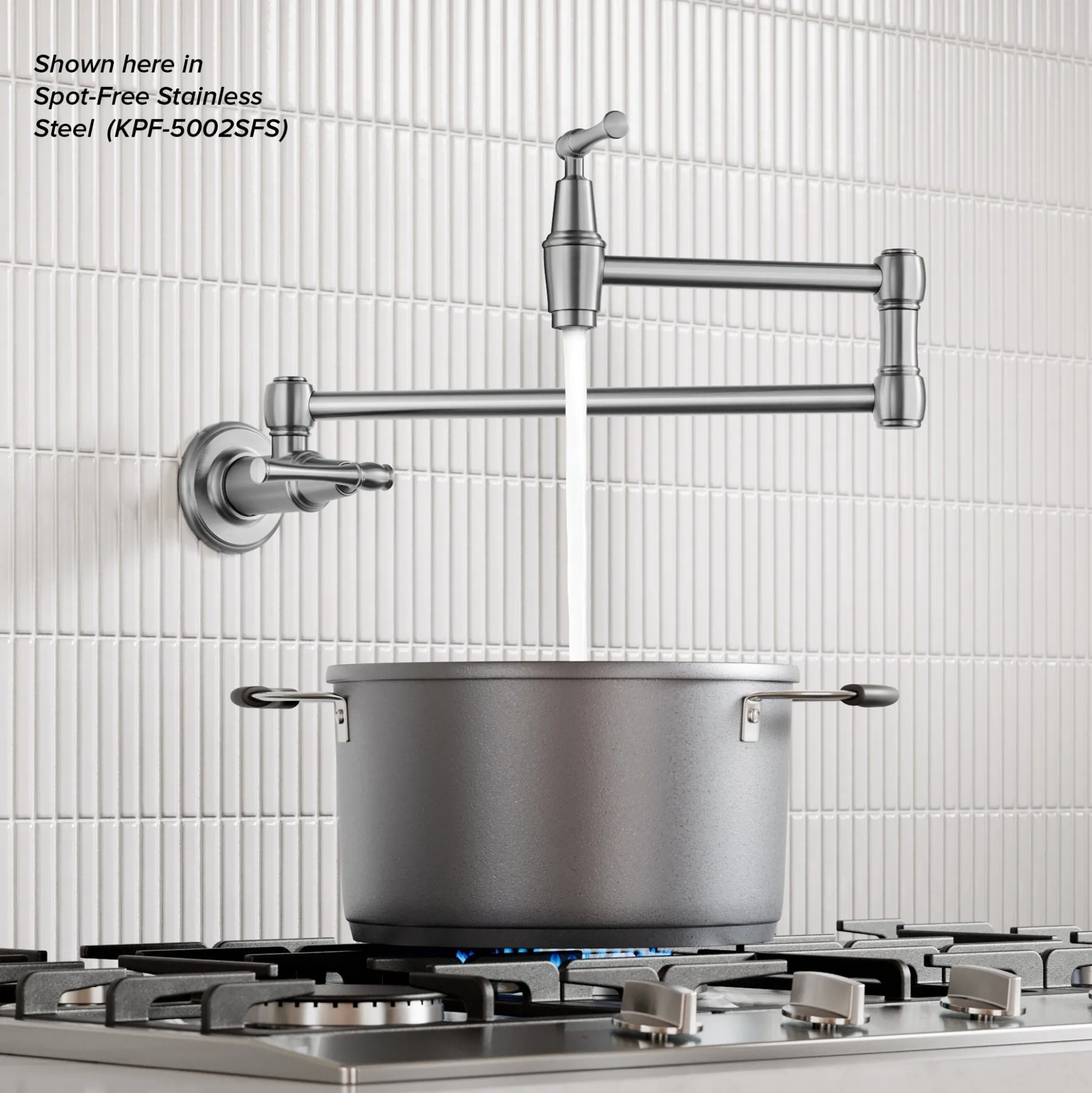 Wall Mount Pot Filler Kitchen Faucet with Retractable Arm in Matte Black