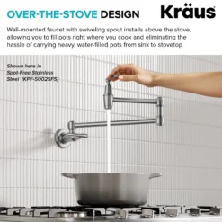 Wall Mount Pot Filler Kitchen Faucet with Retractable Arm in Matte Black