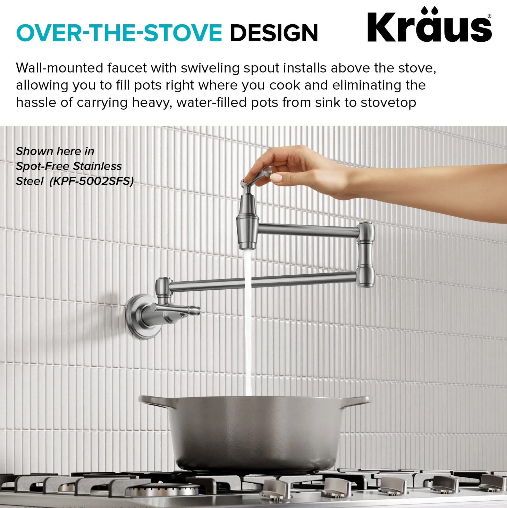 Wall Mount Pot Filler Kitchen Faucet with Retractable Arm in Matte Black